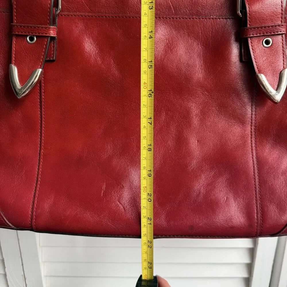 Vintage Red Leather Bag Zip Top Buckle Accents Silver Hardware